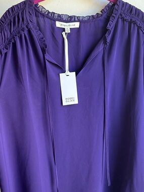 Rose & Olive Violet Smocked Yoke Peasant Blouse with Tie